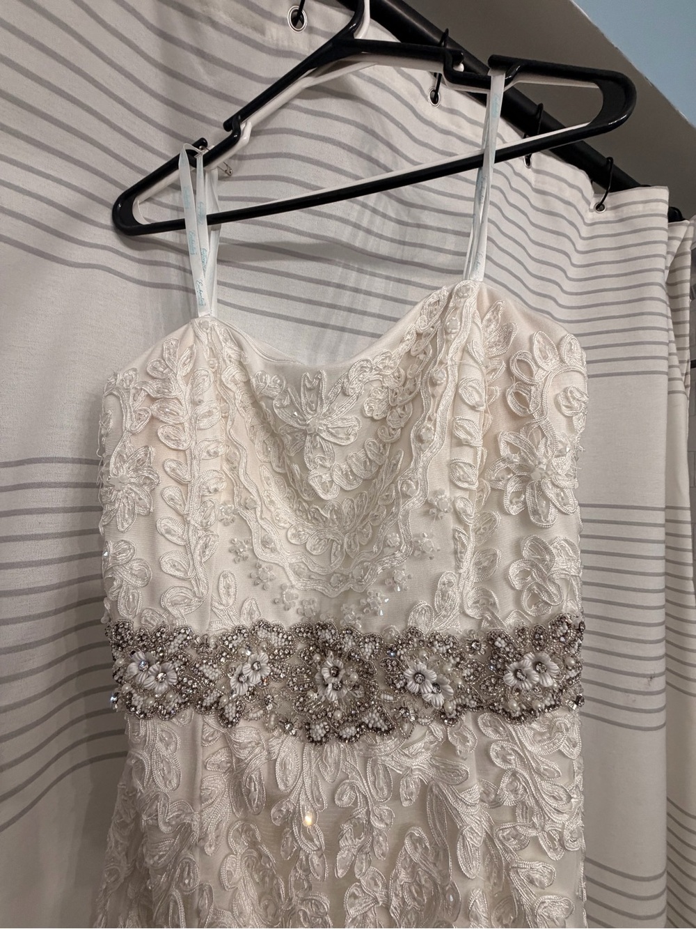 Strapless Ivory Lace Dress with Beaded Waist